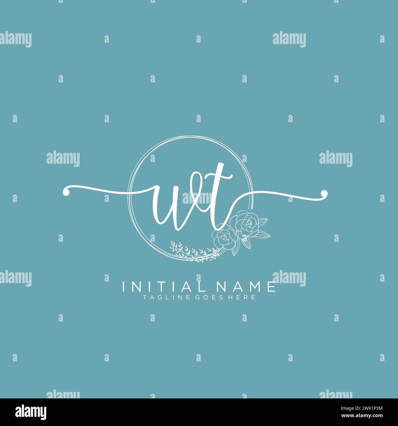 WT Initial handwriting logo with circle Stock Vector