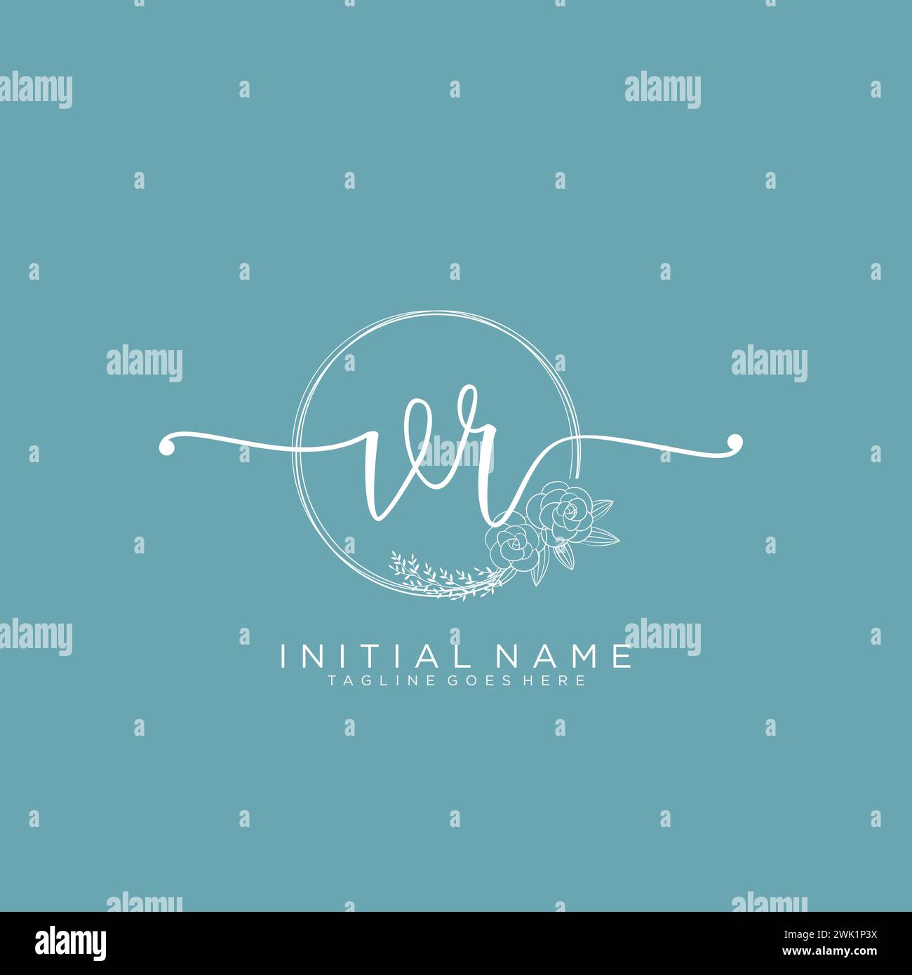 VR Initial handwriting logo with circle Stock Vector