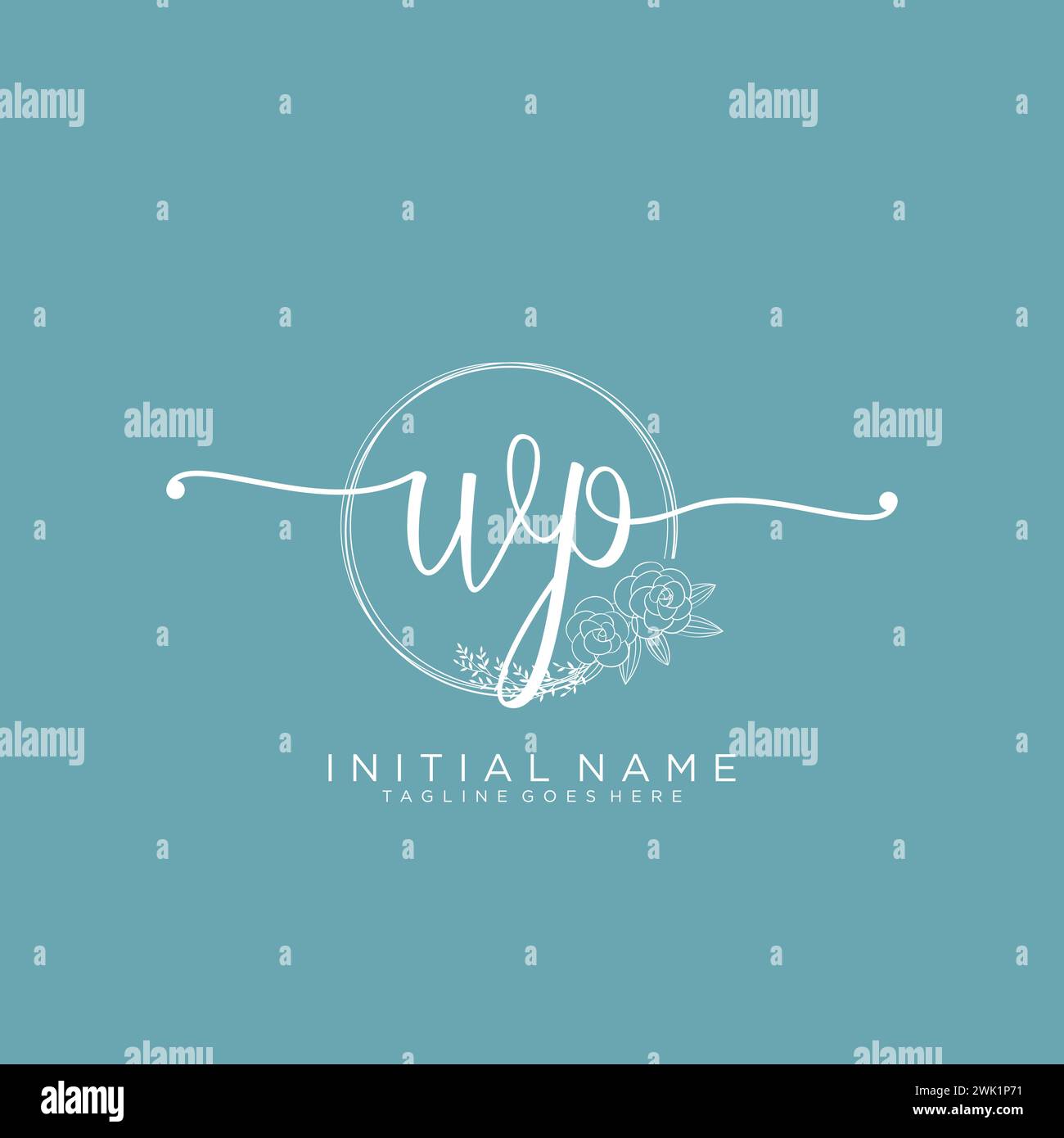 WP Initial handwriting logo with circle Stock Vector