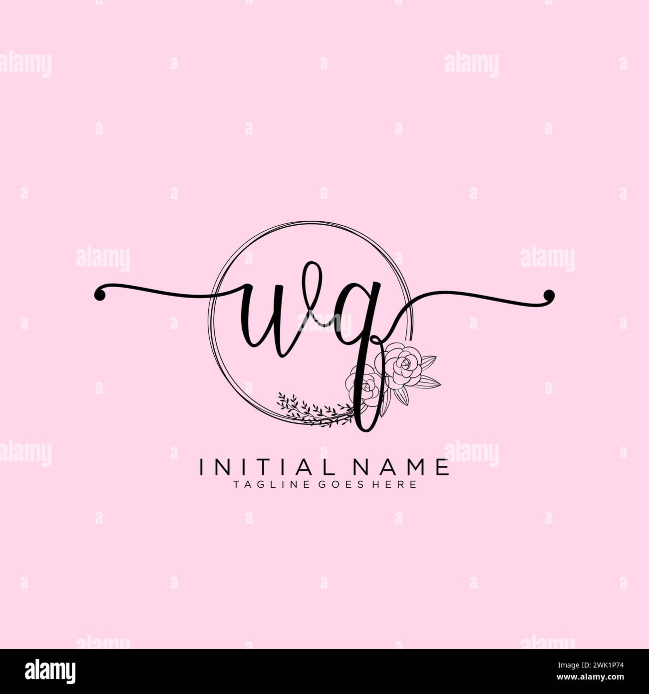 WQ Initial handwriting logo with circle Stock Vector