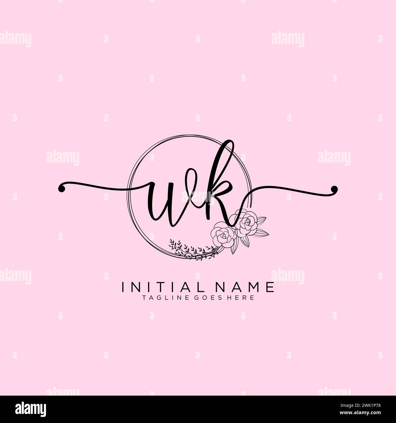 WK Initial handwriting logo with circle Stock Vector