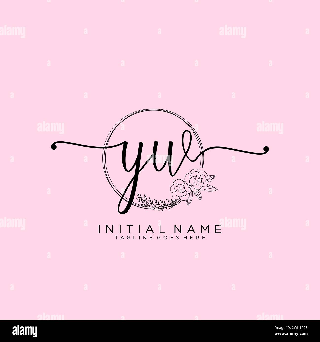 YW Initial handwriting logo with circle Stock Vector