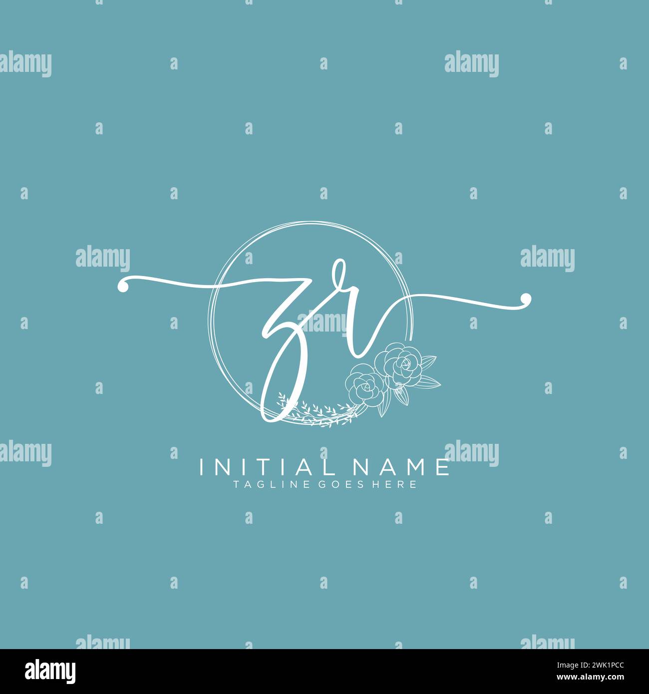 ZR Initial handwriting logo with circle Stock Vector