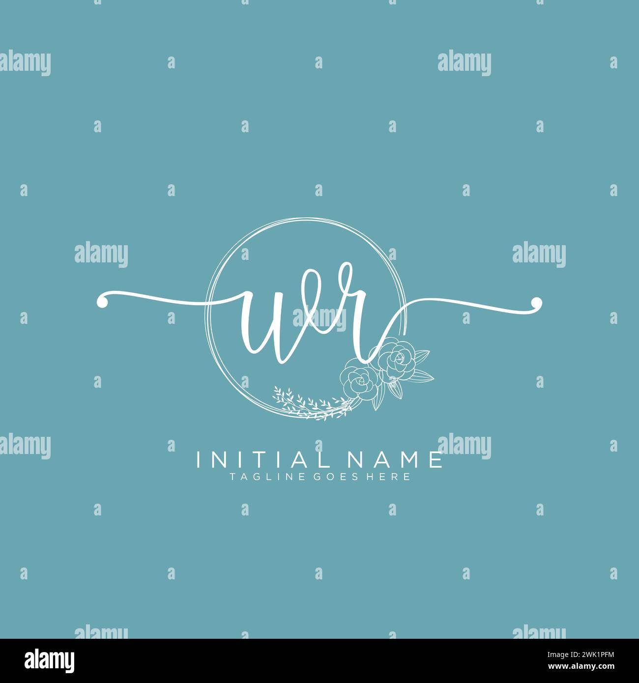 WR Initial handwriting logo with circle Stock Vector