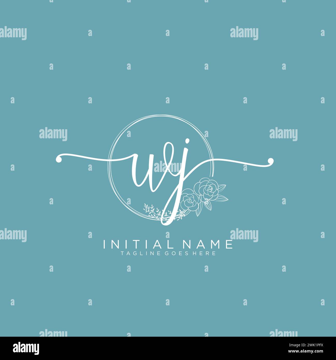 WJ Initial handwriting logo with circle Stock Vector