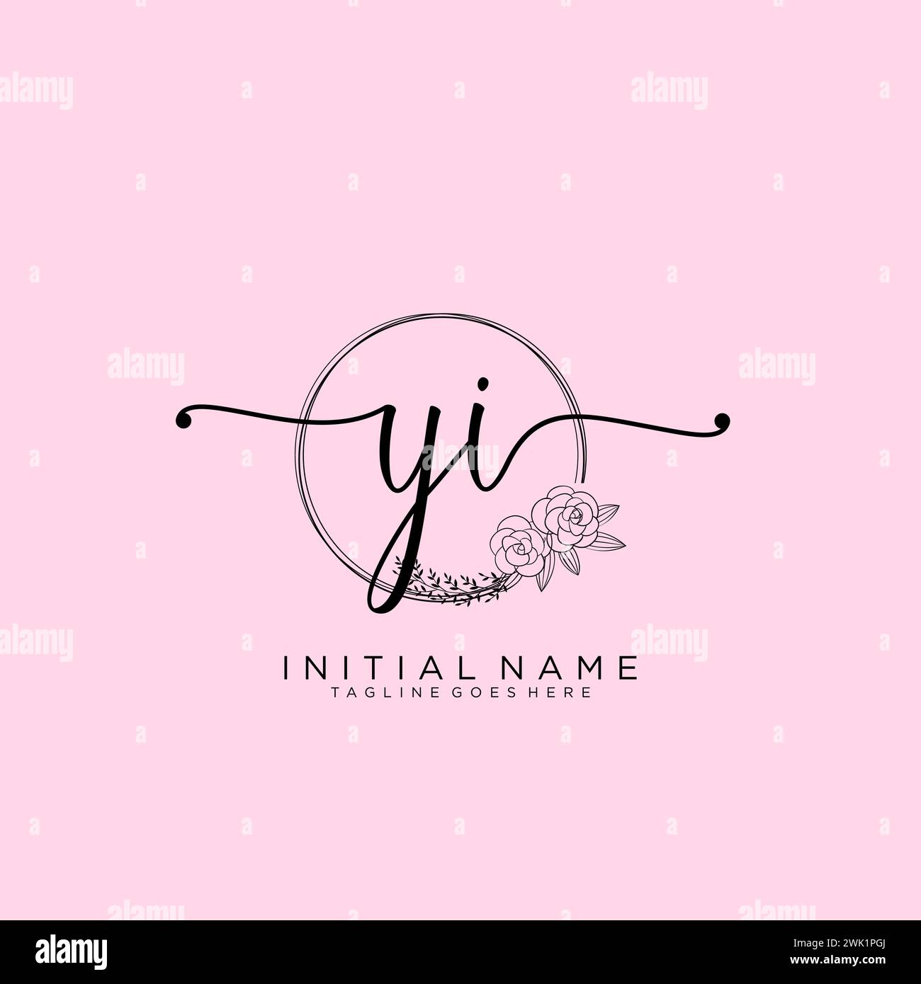 YI Initial handwriting logo with circle Stock Vector