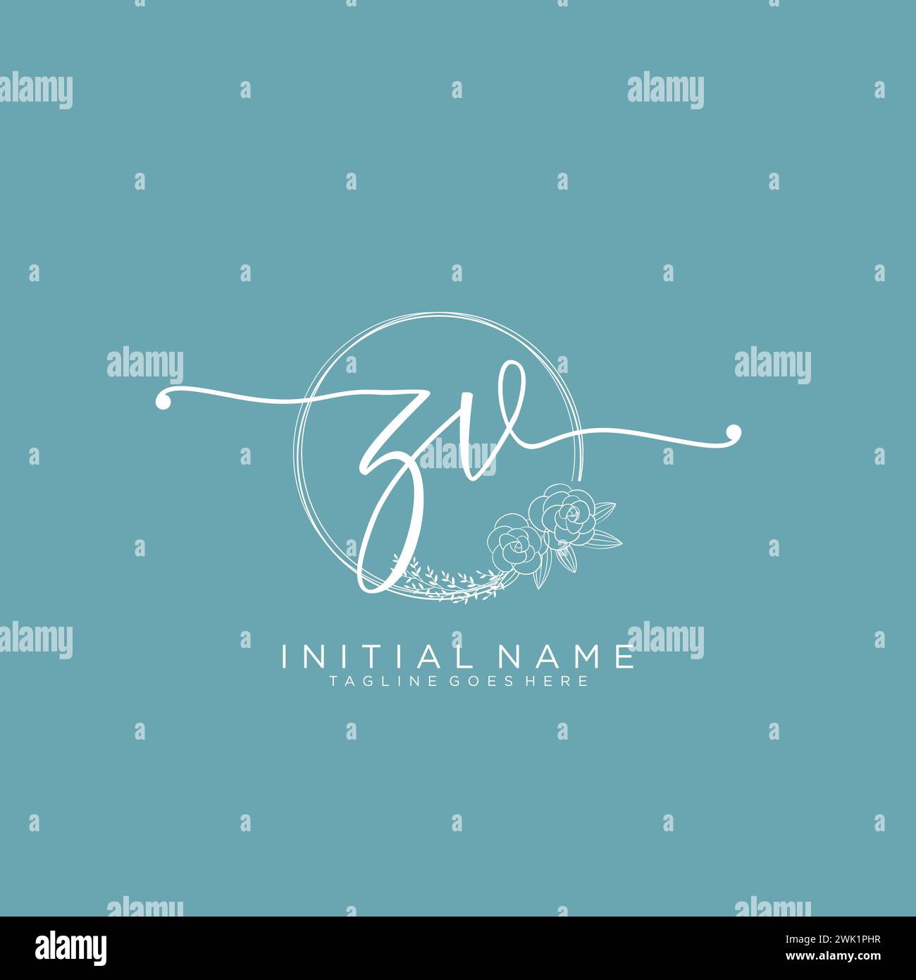 ZV Initial handwriting logo with circle Stock Vector