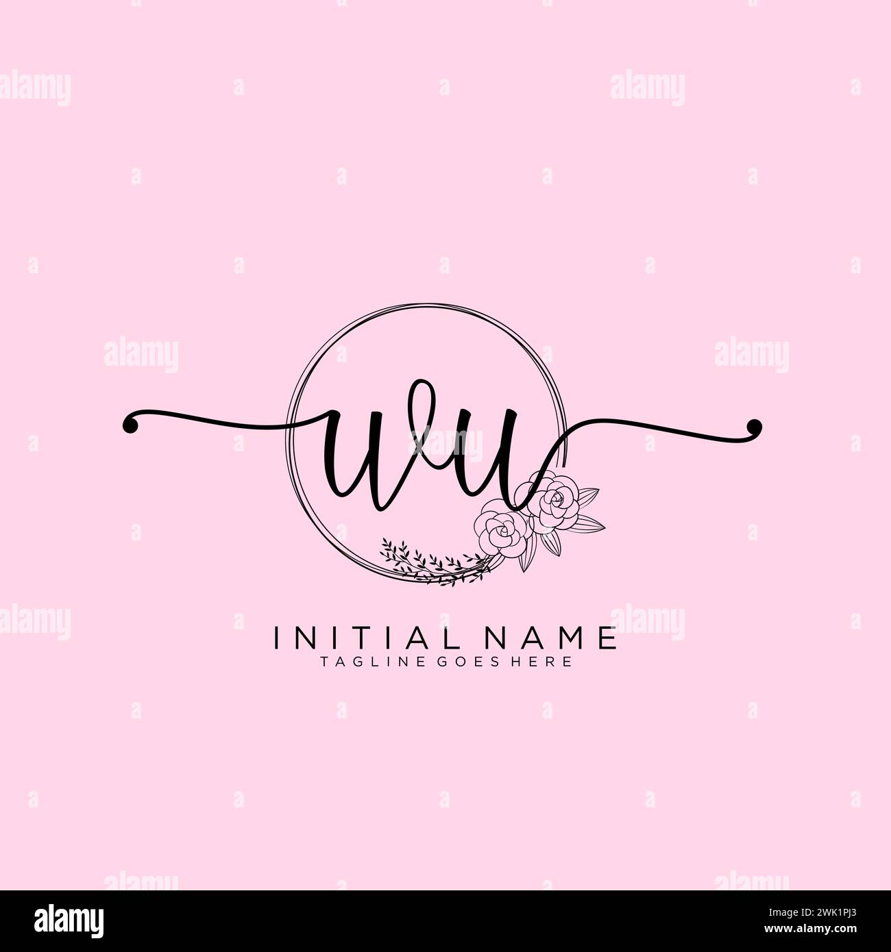 WU Initial handwriting logo with circle Stock Vector