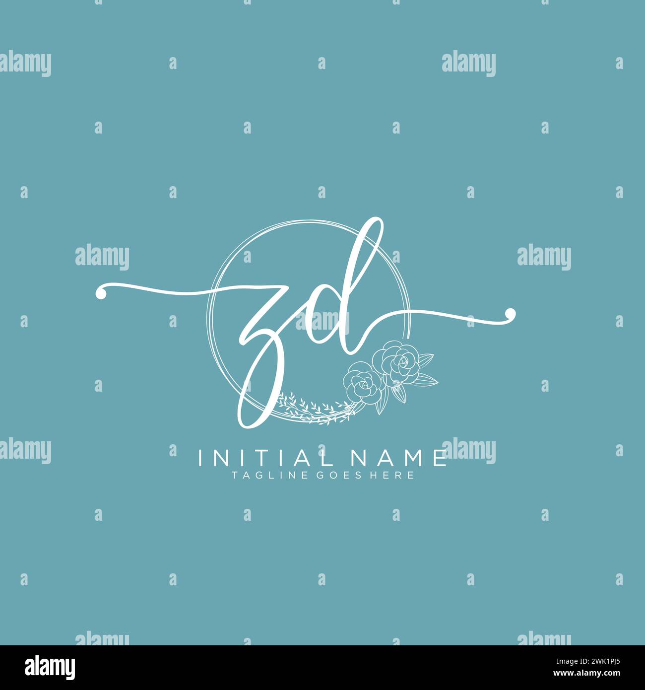 ZD Initial handwriting logo with circle Stock Vector
