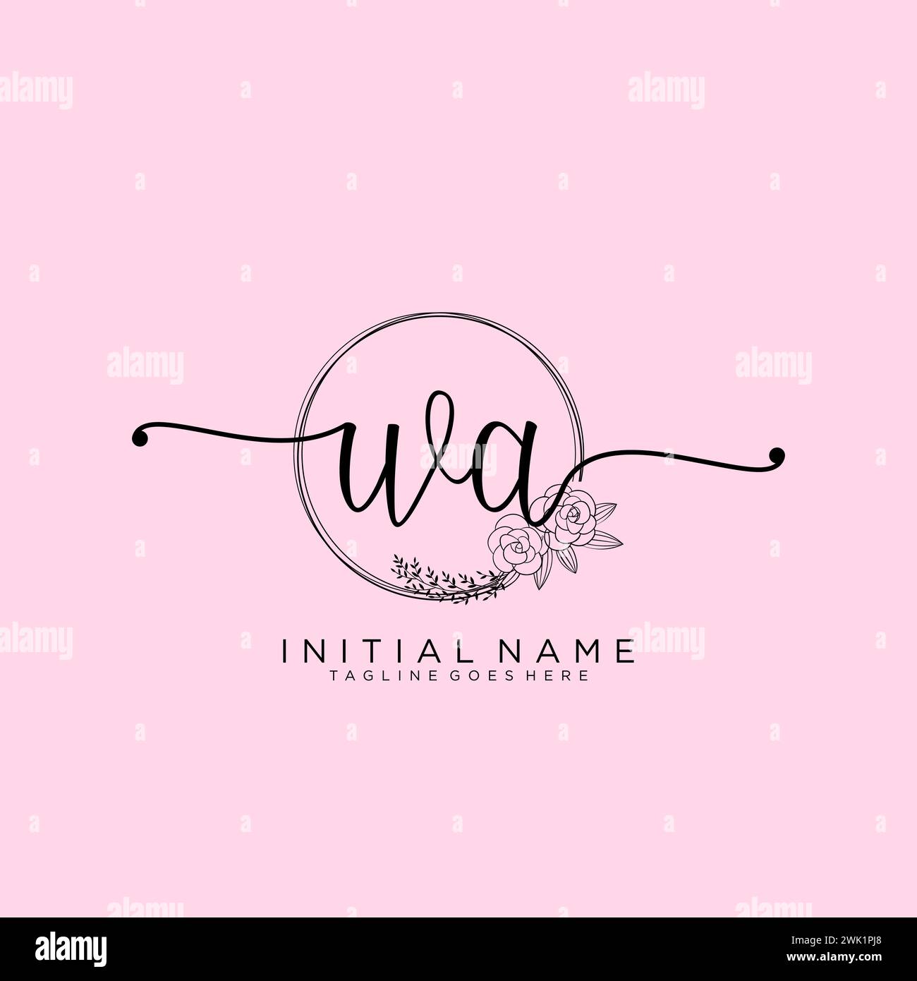 WA Initial handwriting logo with circle Stock Vector