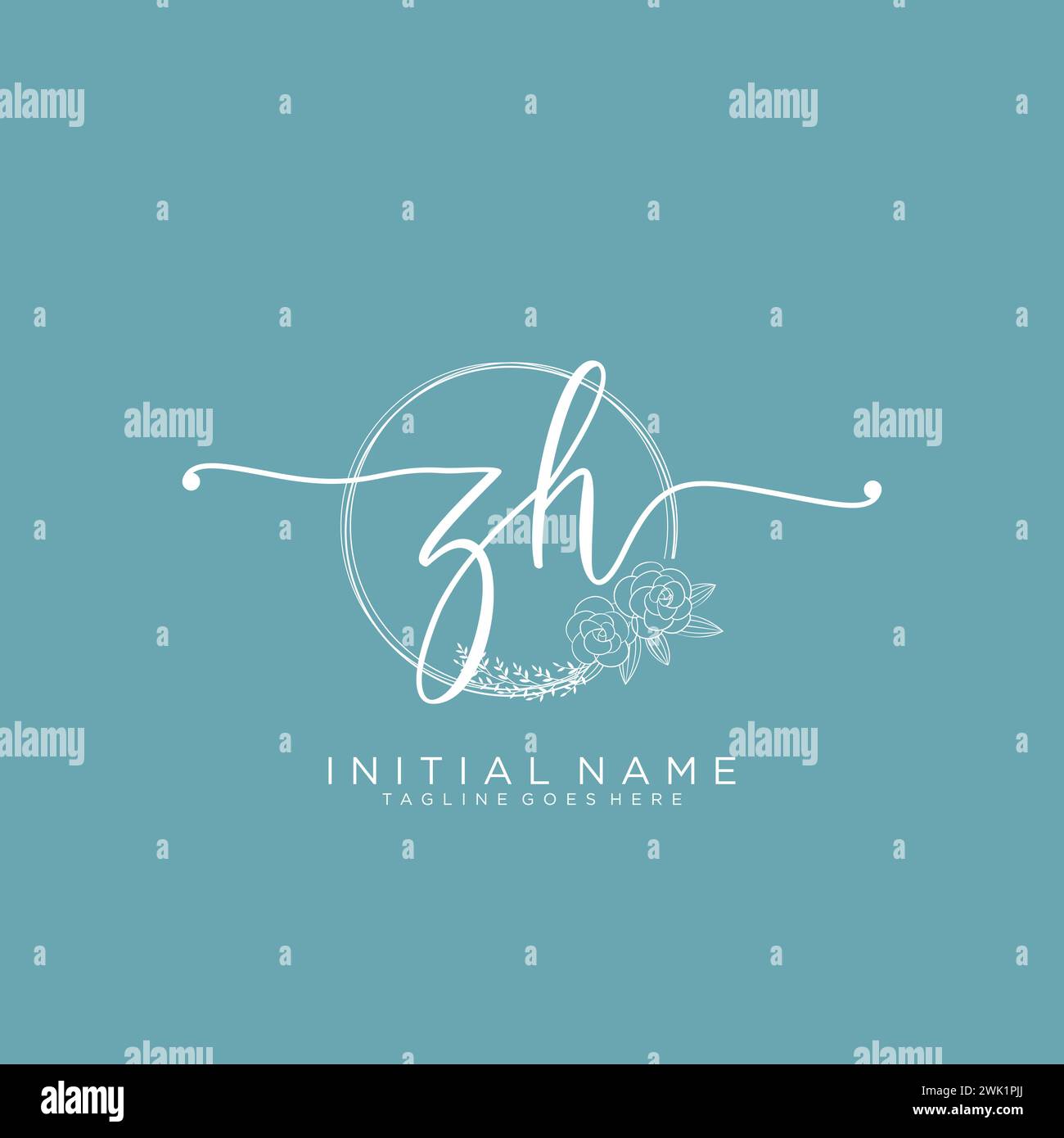 ZH Initial handwriting logo with circle Stock Vector