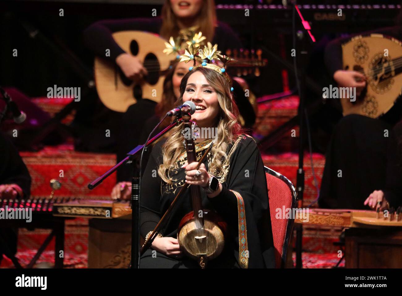 Baghdad, Iraq. 17th Feb, 2024. Female musicians from Sumeryat Music