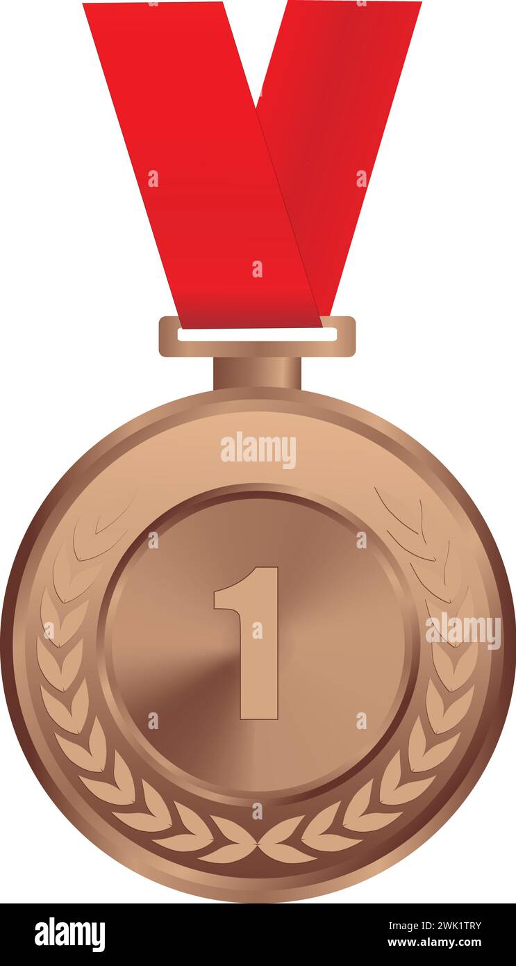 Realistic Bronze Medal Vector, 1st Bronze Award, 1st Prize, Bronze Challenge Award, Medal Award winner, First place trophy, Bronze Coin winner Stock Vector
