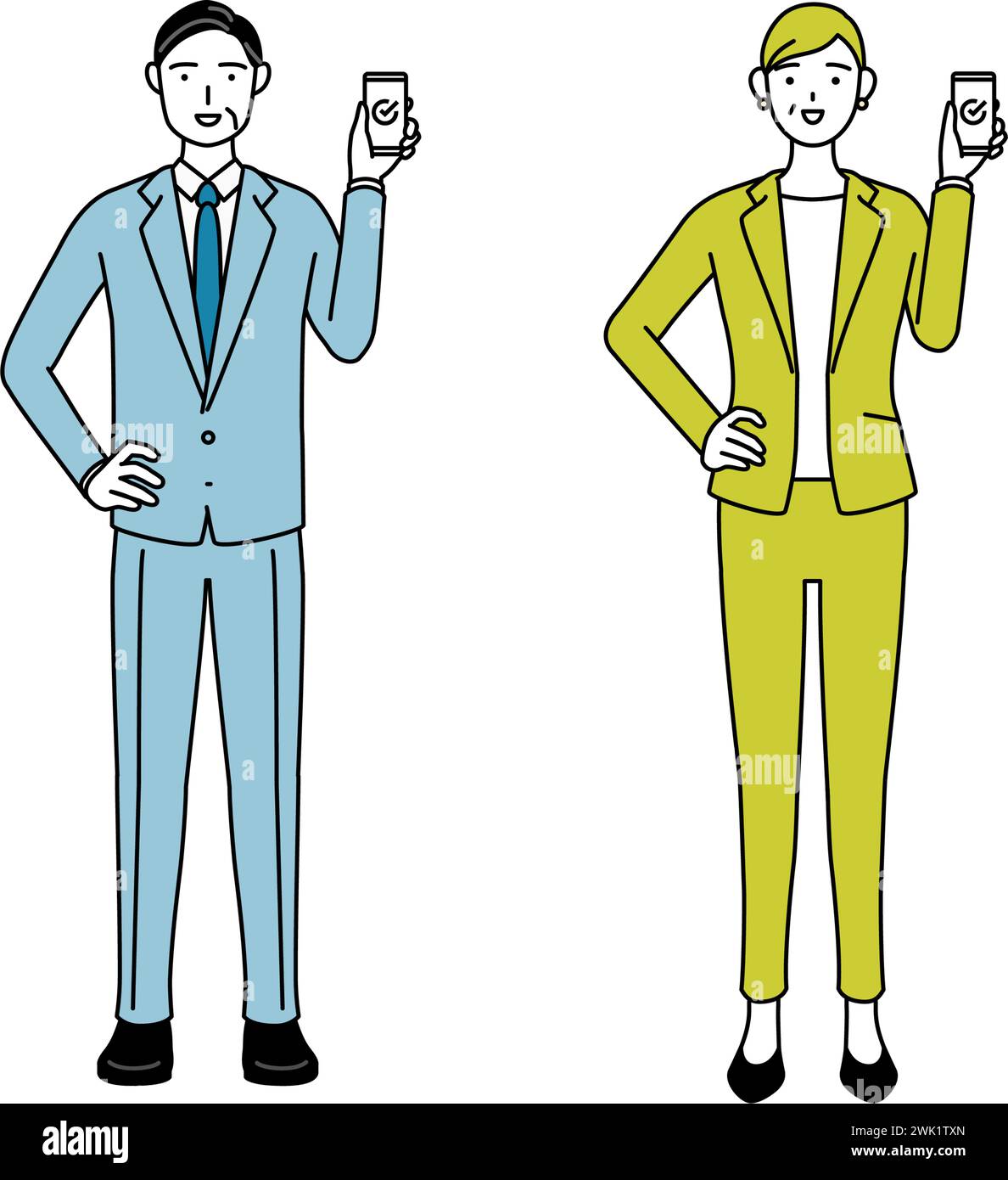 Simple line drawing illustration of businessman and businesswoman ...