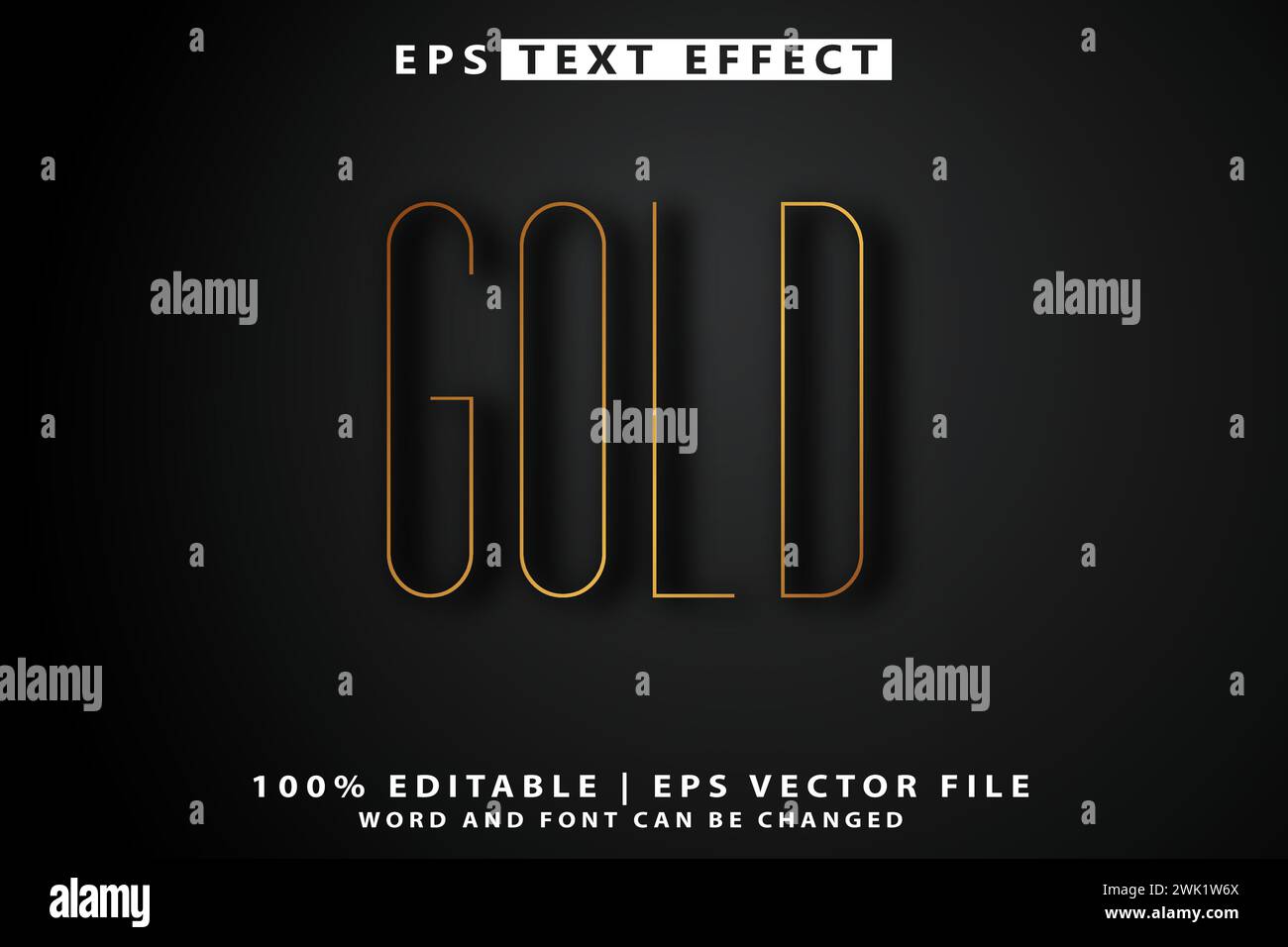 Editable text in gold on a posh black background Stock Vector