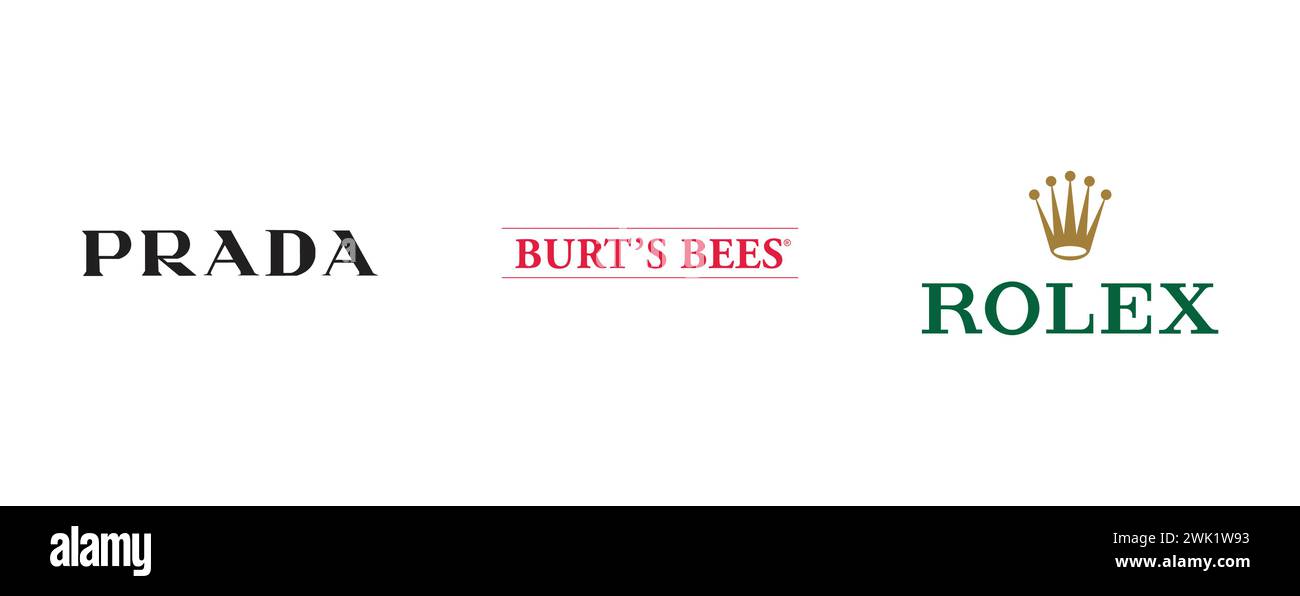 Prada, Burts Bees, Rolex, Vector brand logo collection. Stock Vector
