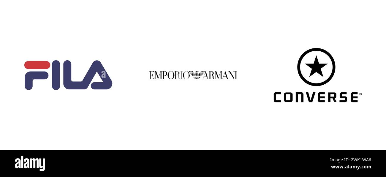 Emporio Armani, Fila, Converse, Vector brand logo collection. Stock Vector