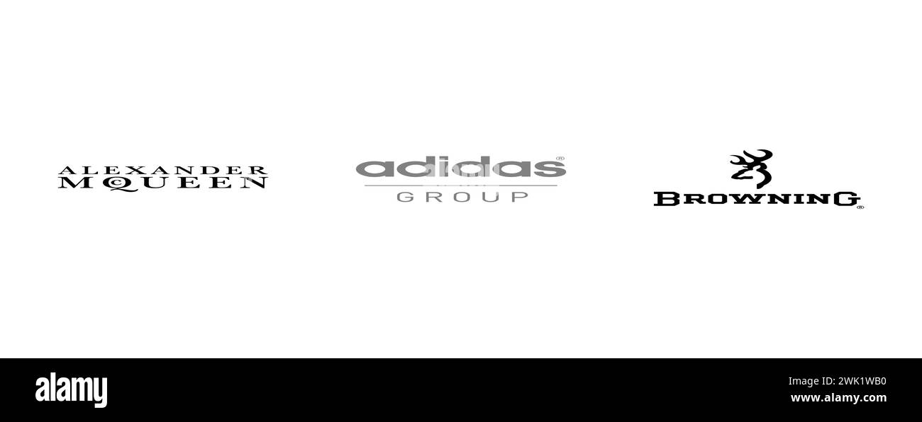 Browning, Alexander Mcqueen, Adidas group, Vector brand logo collection. Stock Vector