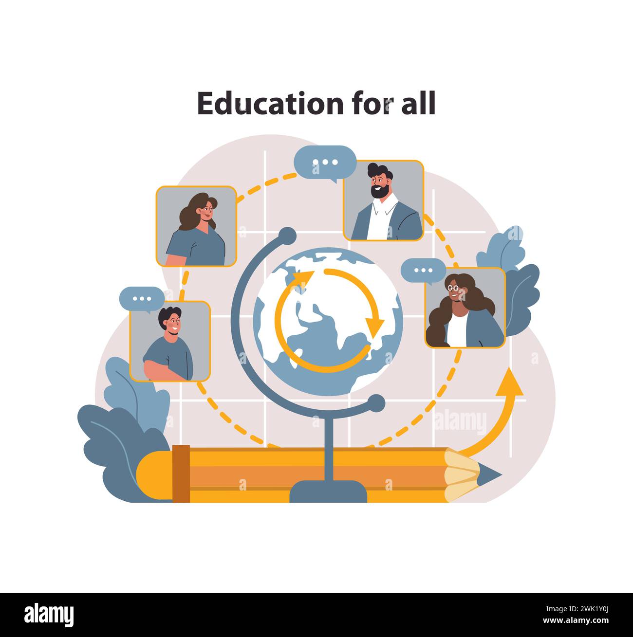 Education for all. Global and affordable education. Open school and university. Human rights and SDG or sustainable development goal idea. Global target for social progress. Flat vector illustration Stock Vector