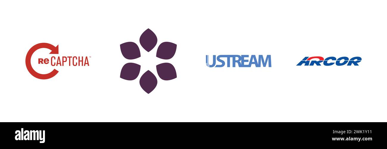 Ustream, Recaptcha, Lotus , Arcor Internet Portal,Popular brand logo collection. Stock Vector