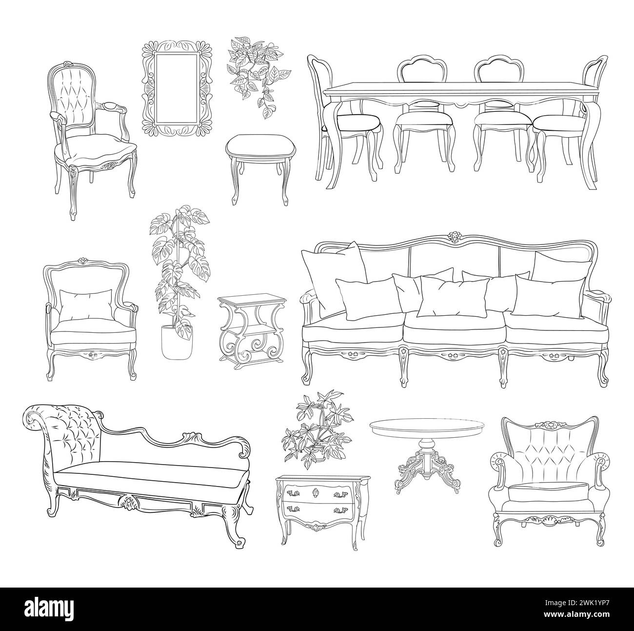 Collection of elegant antique furniture vector art Stock Vector