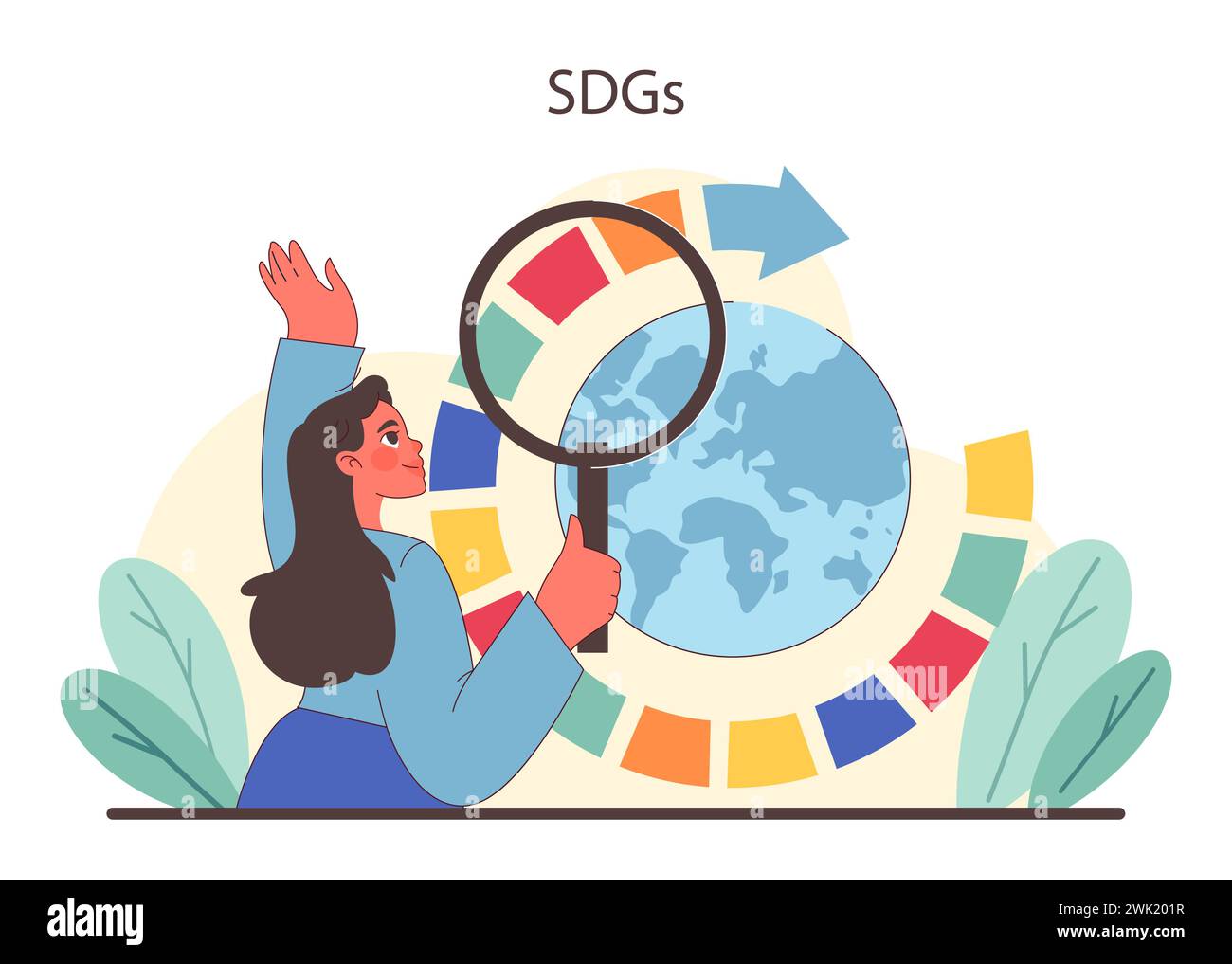 World goals spotlight set. An enthusiastic exploration of global ambitions. Focusing on collective targets through the lens of progress. Unity in diversity for a thriving planet. Stock Vector