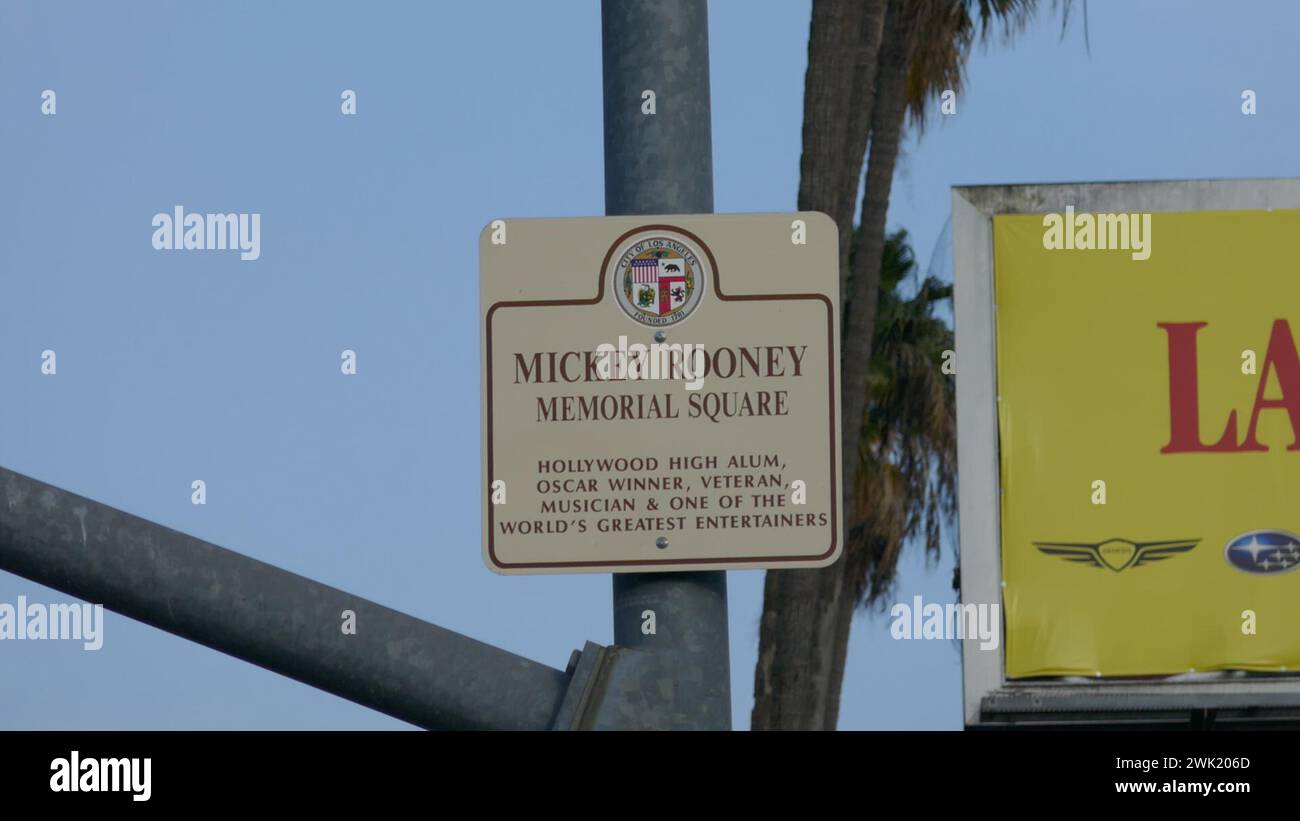 Los Angeles, California, USA 17th February 2024 Mickey Rooney Memorial Square Sign on February 17, 2024 in Los Angeles, California, USA. Photo by Barry King/Alamy Stock Photo Stock Photo
