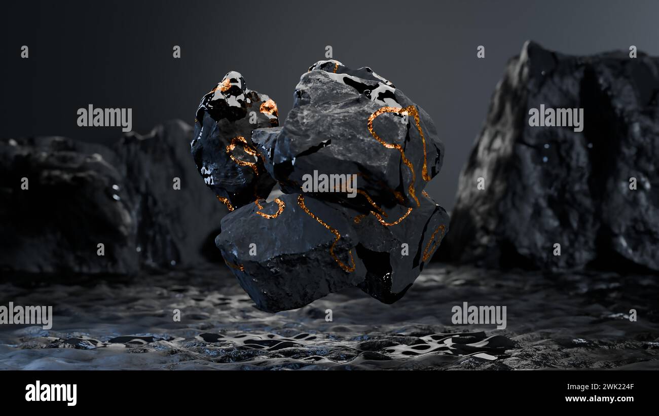Floating Broken Rocks abstract background with levitating stones rocks cobblestone, asteroid ...