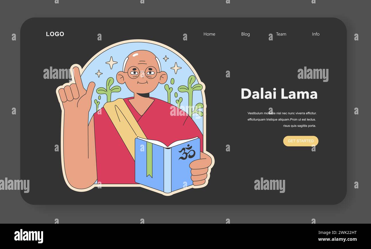 Dalai Lama illustration. Spiritual leader sharing wisdom, a symbolic figure of Buddhist teachings. Flat vector illustration. Stock Vector
