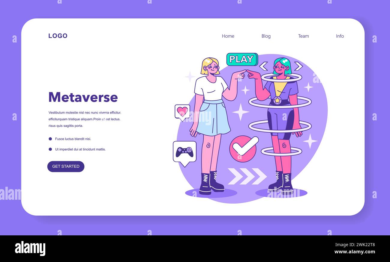 Metaverse web banner or landing page. VR futuristic technology. Digital ...