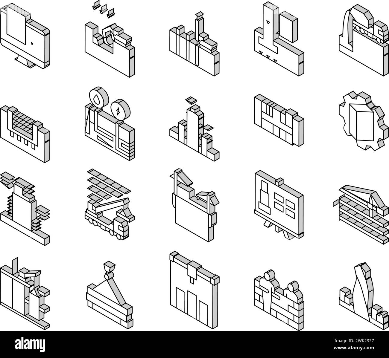 Building Construction Collection isometric icons set vector Stock Vector