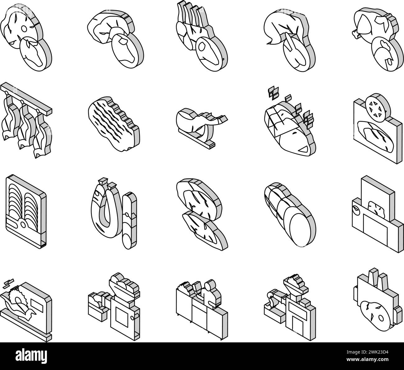 Meat Factory Product Collection isometric icons set vector Stock Vector ...