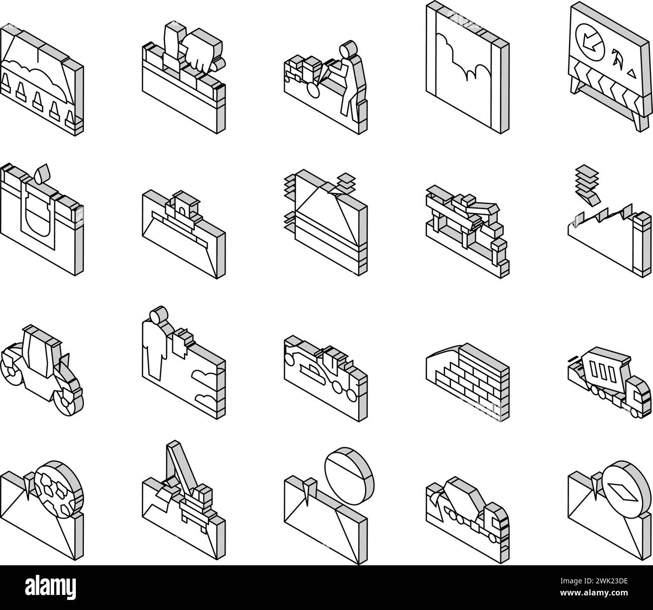 Road Construction Collection isometric icons set vector Stock Vector