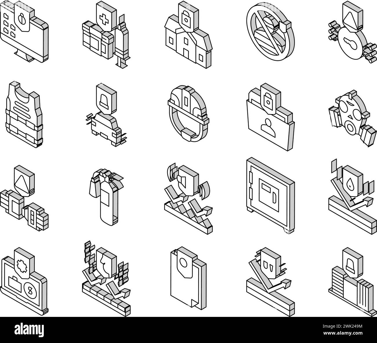 Protect Technology Collection isometric icons set vector Illustration ...