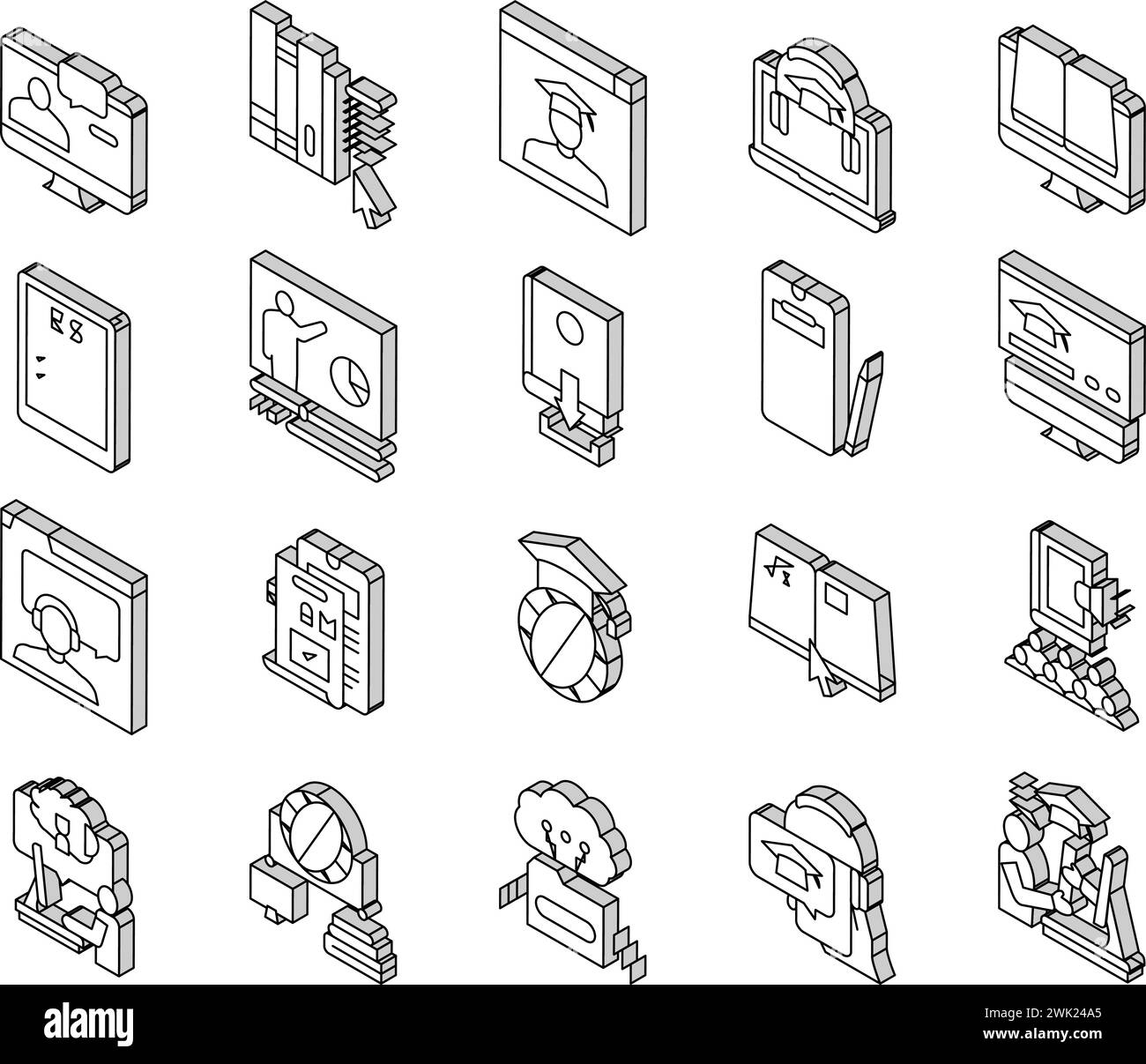 Online Education Book Collection isometric icons set vector Stock ...
