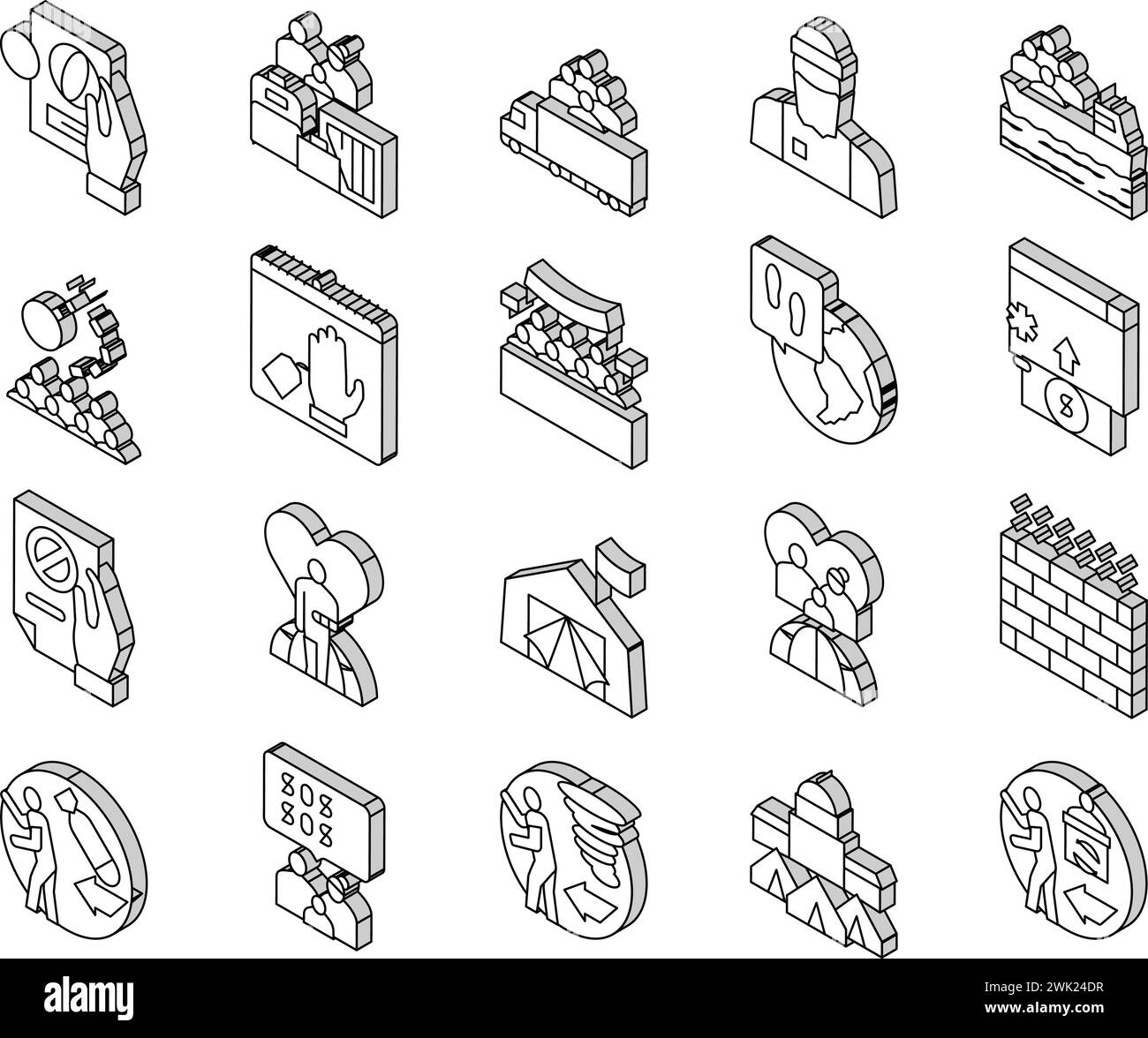 Refugee From Problem Collection isometric icons set vector Stock Vector