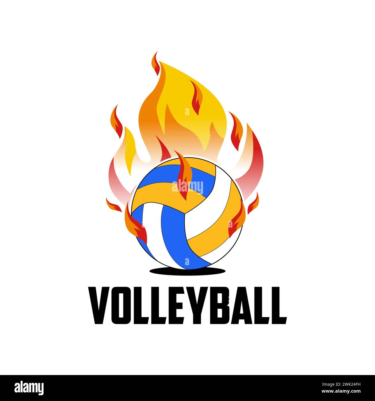 Volleyball on fire sport logo vector design Stock Vector