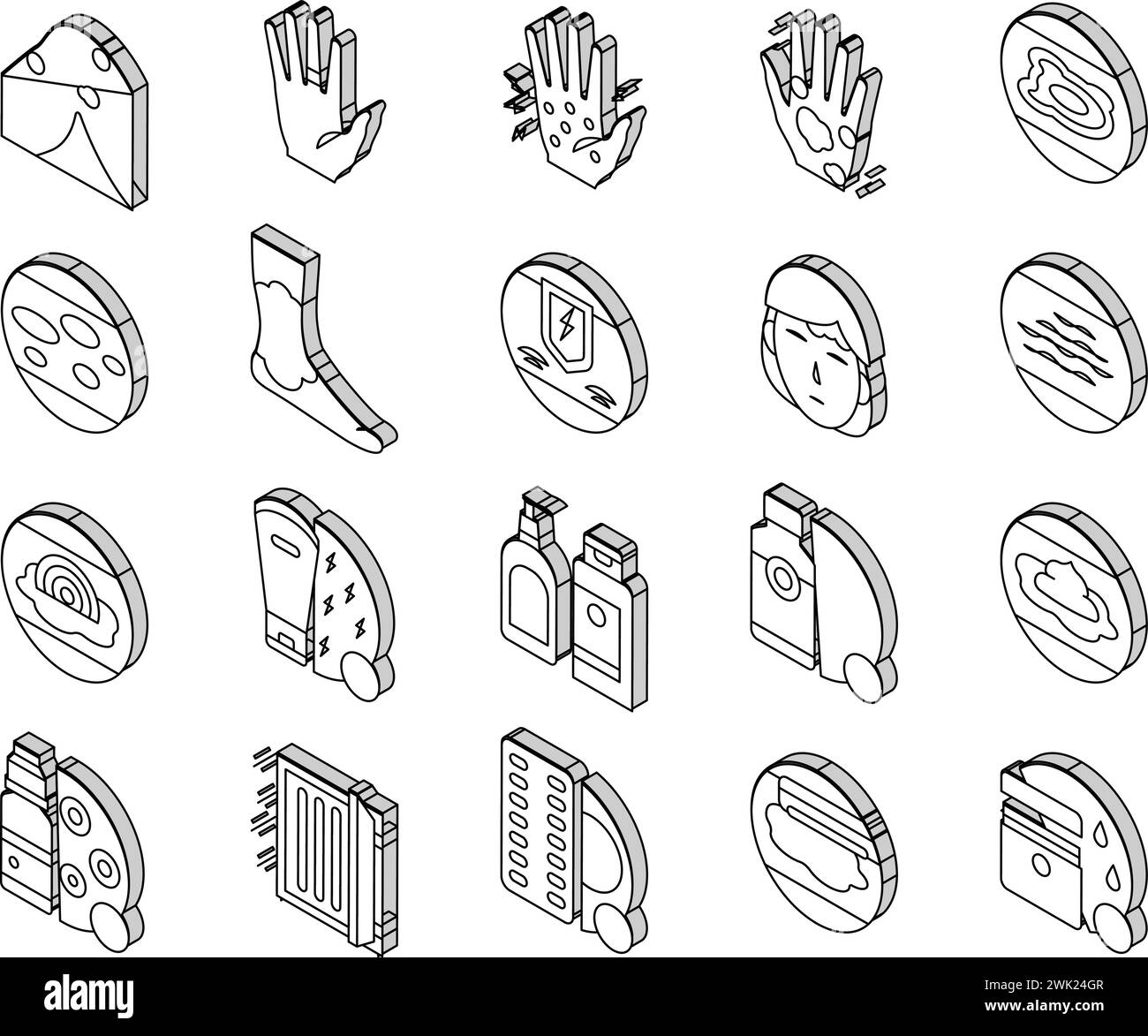 Eczema Disease Treat Collection isometric icons set vector Stock Vector