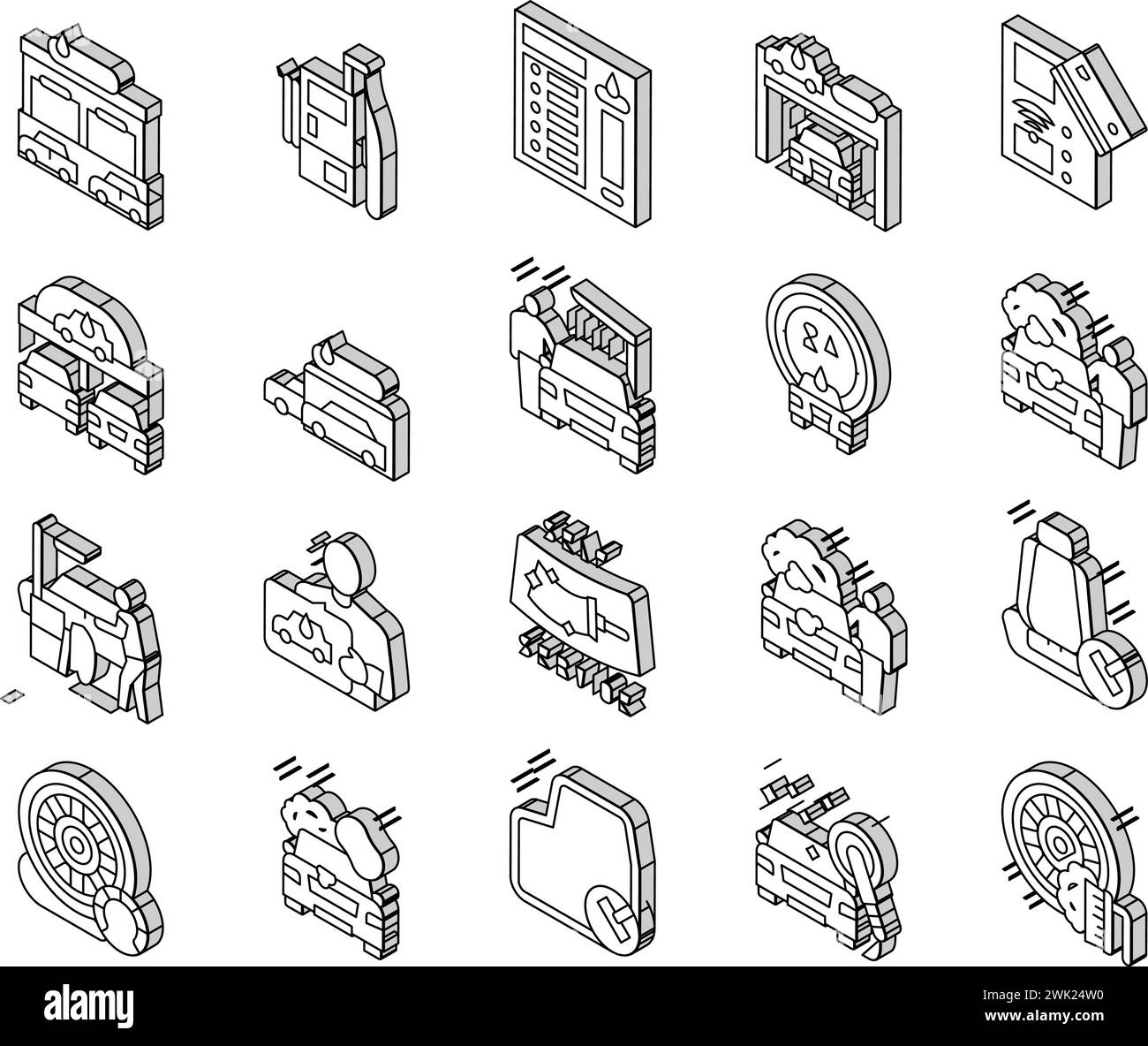 Self Service Car Wash Collection isometric icons set vector Stock ...