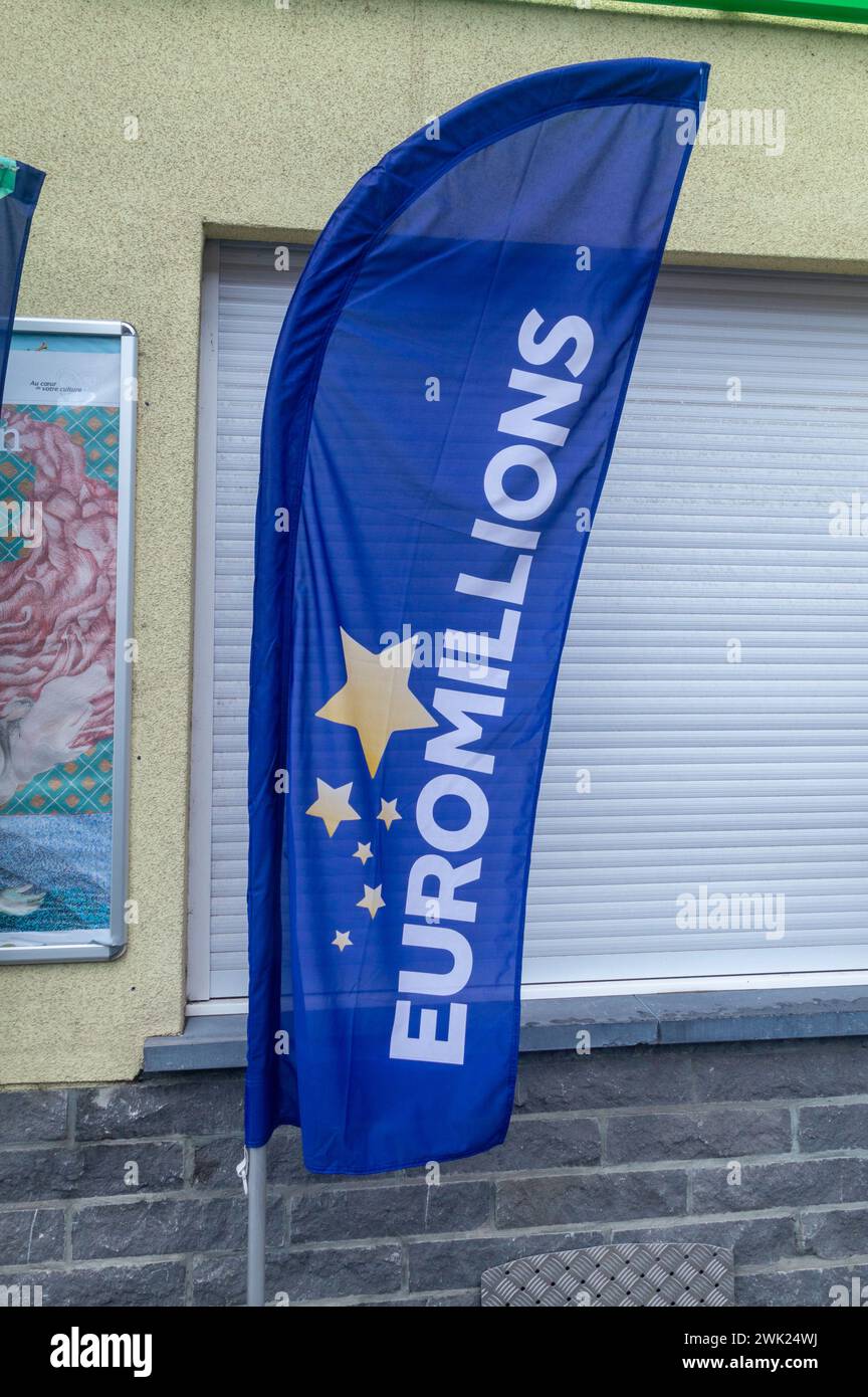 Saint-Ghislain, Belgium - August 6, 2023: Logo and sign of EuroMillions. Stock Photo