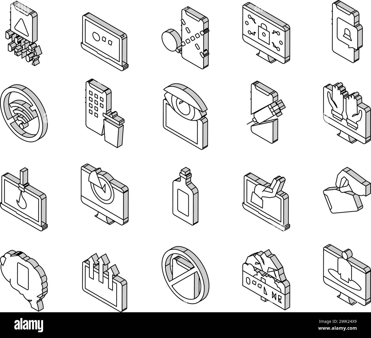 Digital Device Detox Collection isometric icons set vector Stock Vector ...