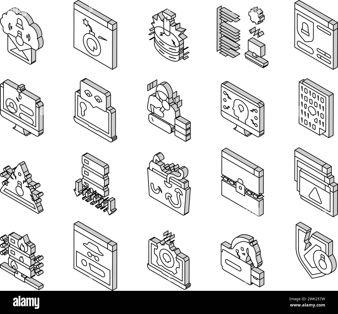 Cyber Security System Technology isometric icons set vector Stock ...