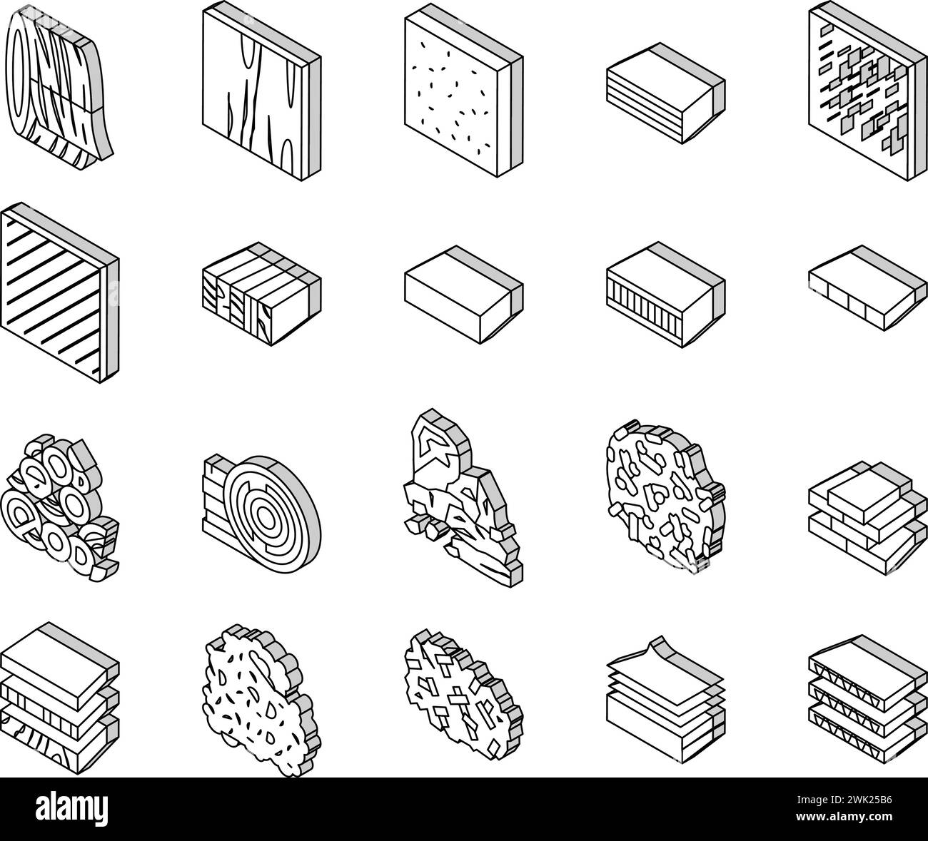 Timber Wood Industrial Production isometric icons set vector Stock Vector