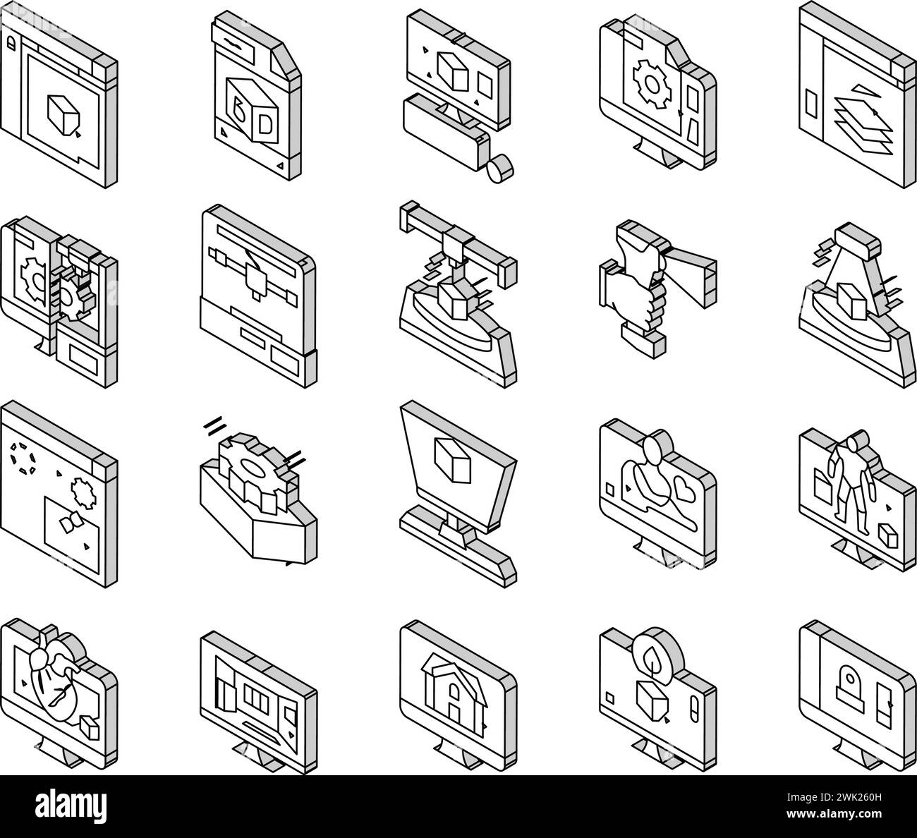 3d Modelling Software And Device isometric icons set vector Stock ...