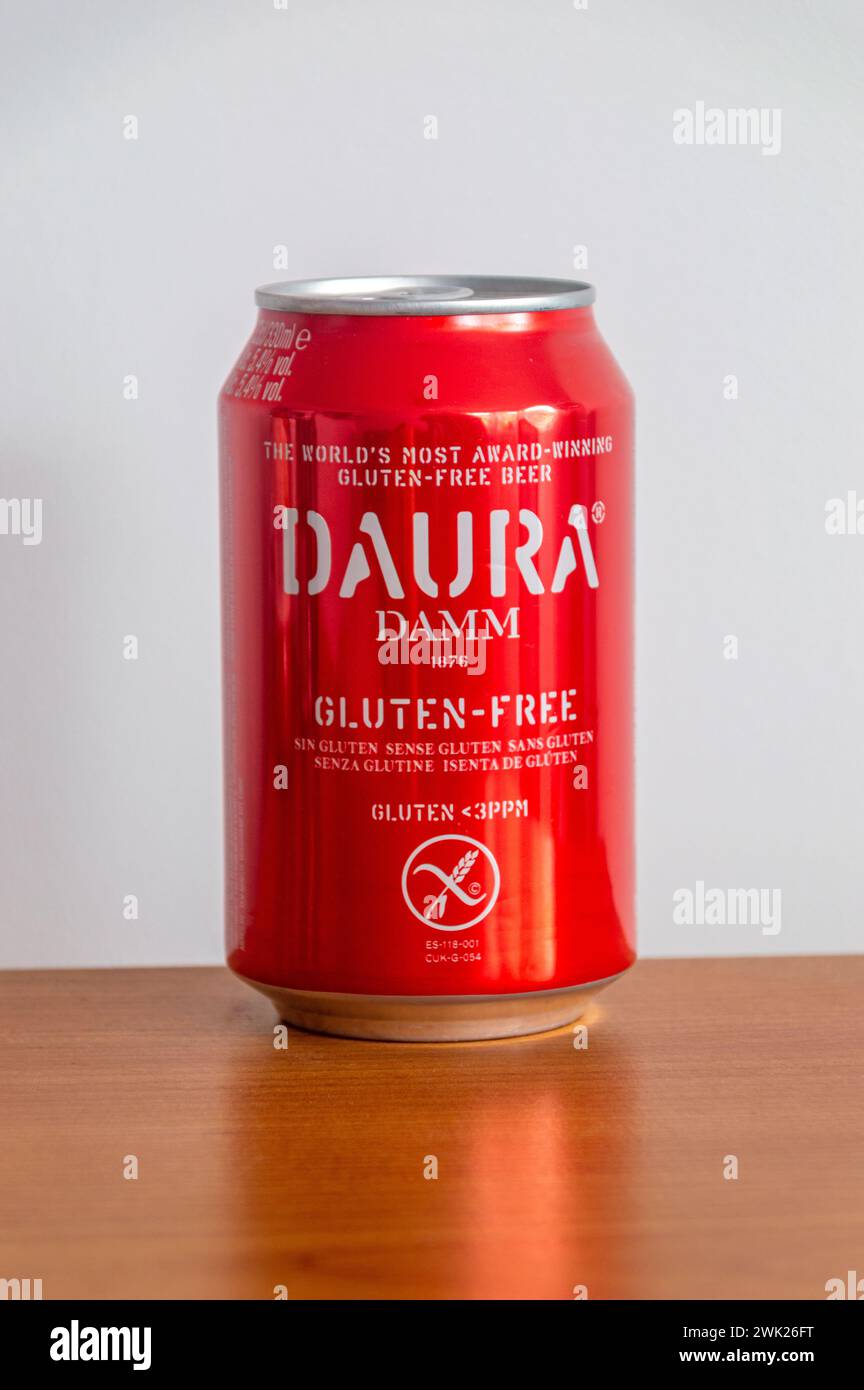 Pruszcz Gdanski, Poland - September 27, 2023: Can of Spanish Daura Damm gluten free beer. Stock Photo