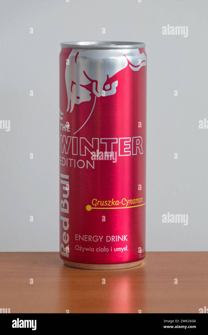 Pruszcz Gdanski, Poland - September 27, 2023: Can of Red Bull Winter Edition energy drink. Stock Photo