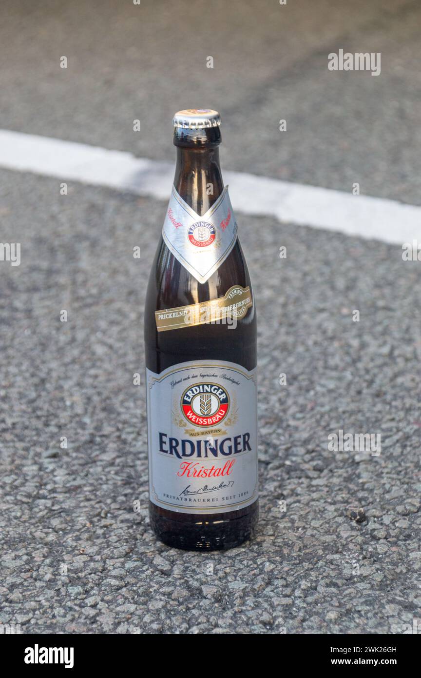 Frankenthal, Germany - October 6, 2023: Bottle of Erdinger Kristall beer. Stock Photo