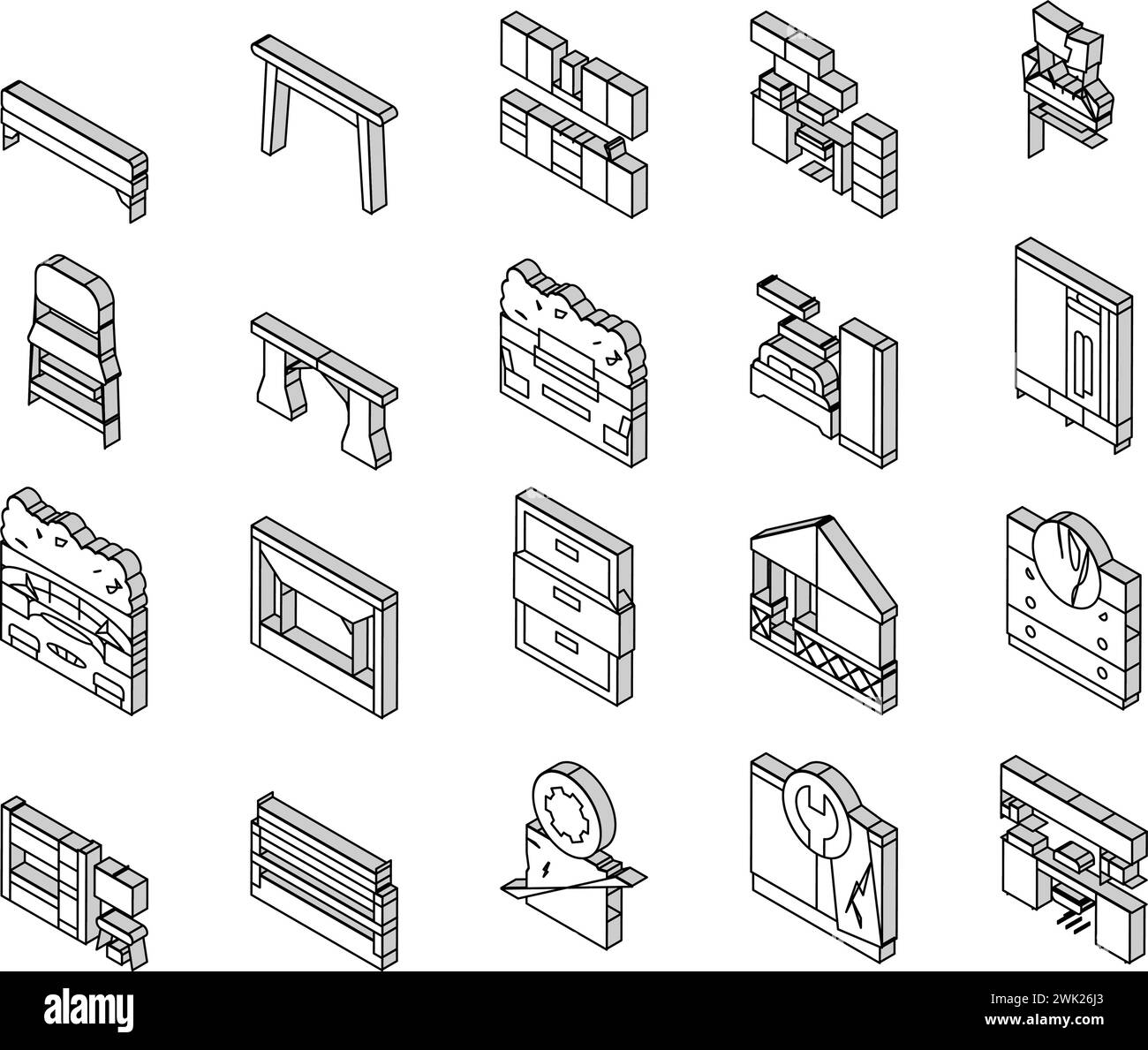 Furniture For Home And Backyard isometric icons set vector Stock Vector ...