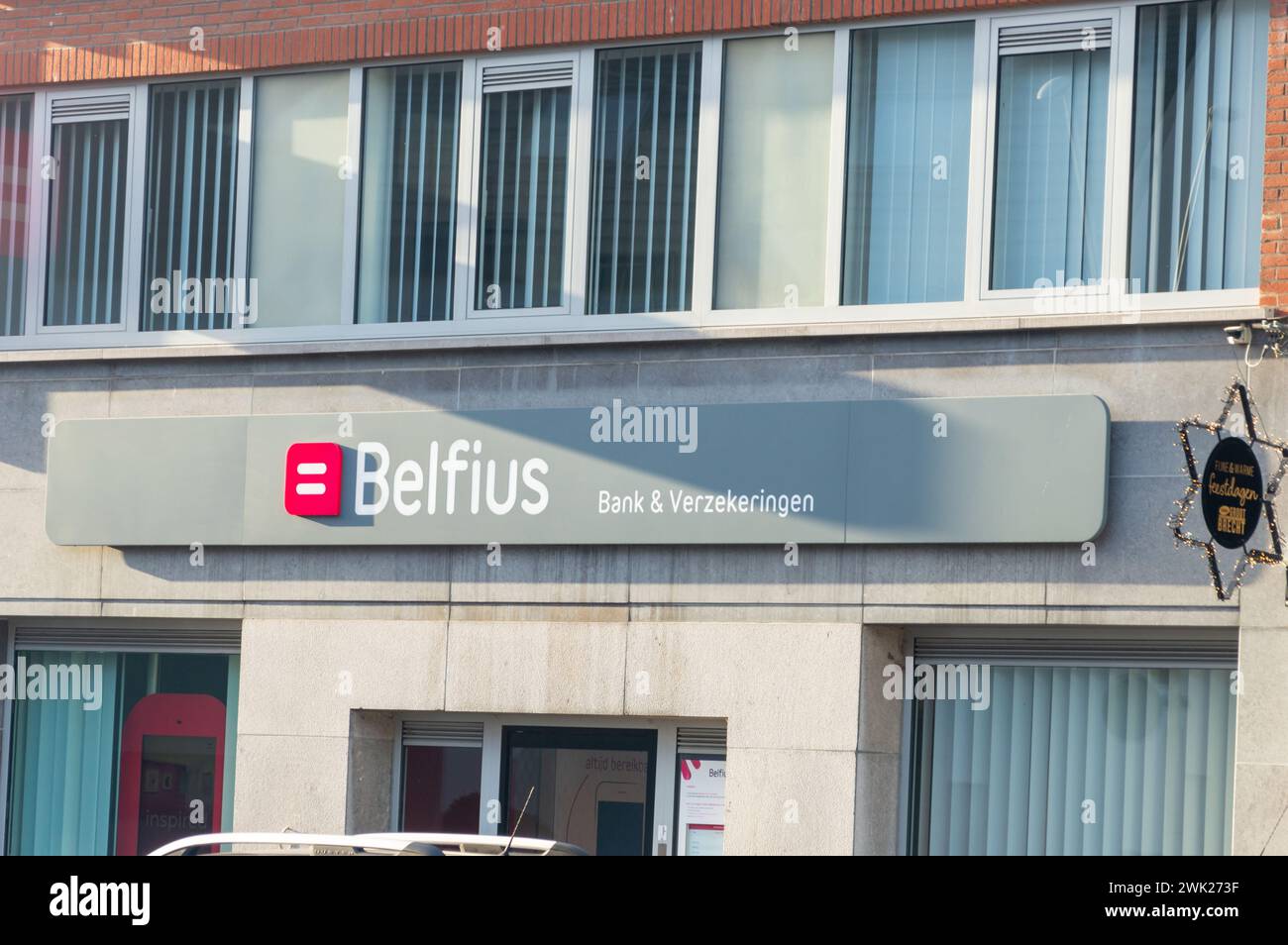 Brecht, Belgium, November 10, 2023: Logo and sign of Belfius Bank. Stock Photo