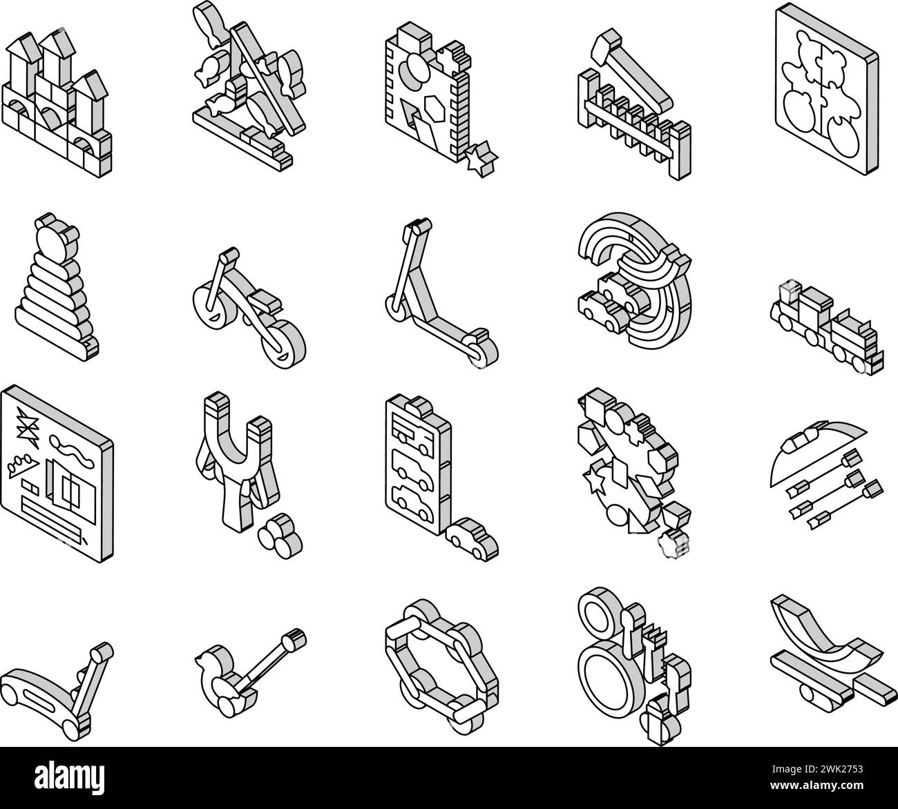 Wooden Toy For Children Play Time isometric icons set vector Stock ...